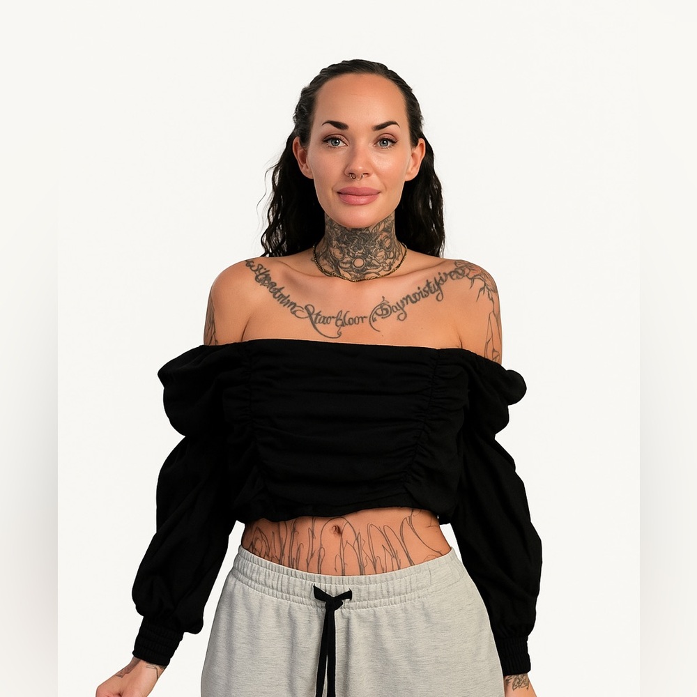 H&M Off-Shoulder Ruched Crop Top – Size Large